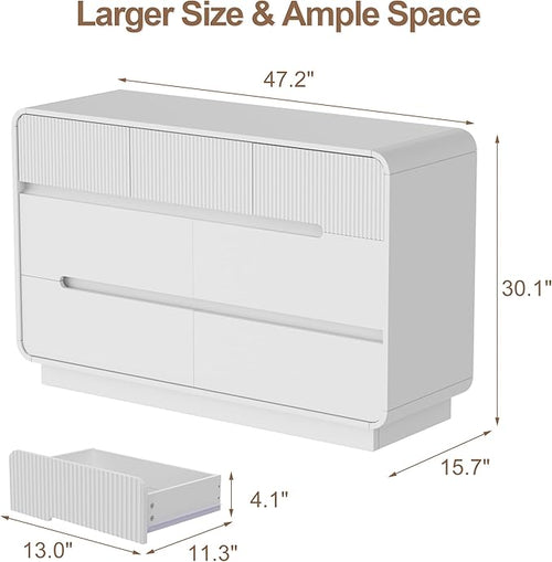 7 Drawer Dresser and 2 Nightstand Sets for Bedroom 3 Pcs Bedroom Set, Modern 47.2" Fluted Dresser with Invisible Handles Nightstand Charging Station, Bedroom Furniture Set for Living Room, White
