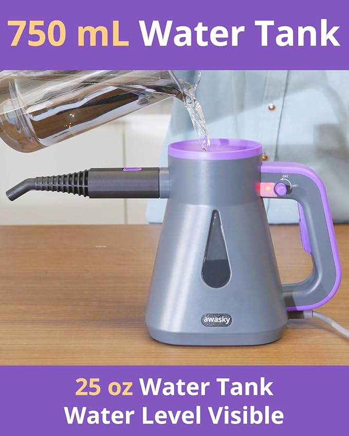 awasky Steam Cleaner: 10s Fast Heating-Lockable Steam Trigger-Large Tank-Refill Anytime-No Cooling-14 PCS Kit-Hand Held HandHeld Multi Portable Steamer for Home Kitchen Grout Tile Shower Cleaning Grey