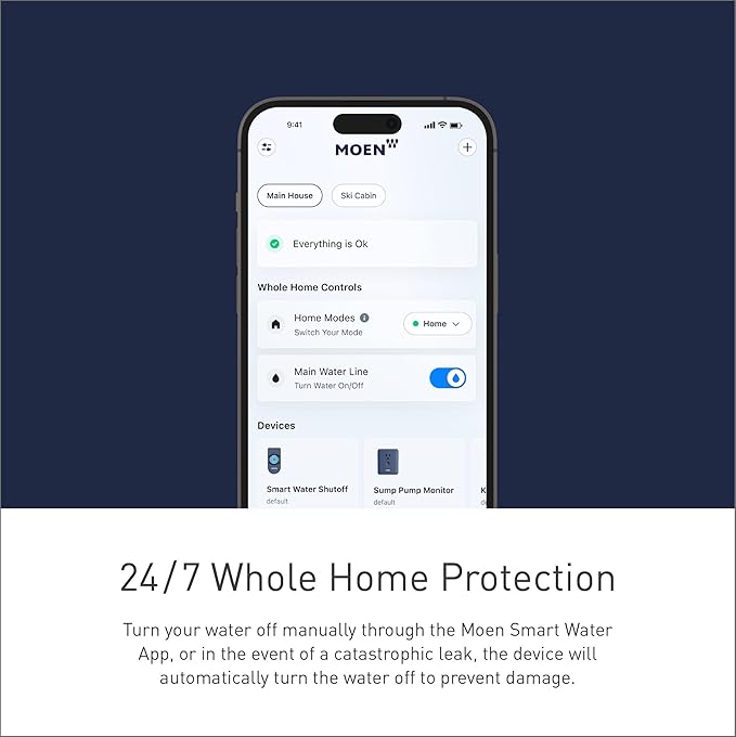 Moen Flo Smart Water Monitor and Automatic Shutoff Sensor, Wi-Fi Connected Water Leak Detector for 1-Inch Diameter Pipe, 900-006