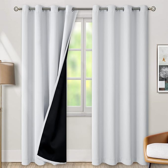 BGment Greyish White 100% Blackout Curtains for Living Room 90 Inch Length 2 Panels, Thermal Insulated Full Light Blocking Energy Save Window Drapes for Nursery Bedroom Darkening, 52 Inch Wide Each