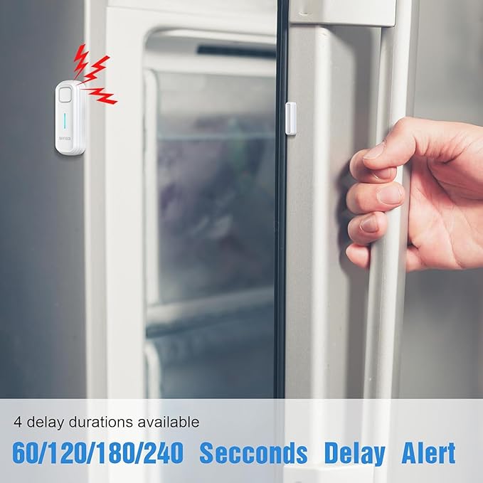DAYTECH Fridge Door Alarm When Left Open with Delay 1/2/3/4 mins Adjustable 0 to 120 dB Freezer Alarm Reminder Refrigerator Door Alarm for Home Garage Basement Business 6 Sets White