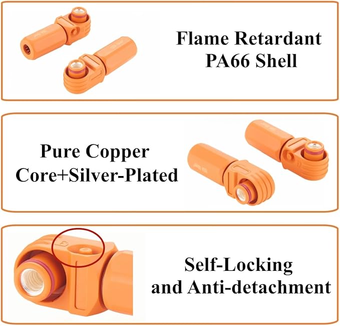 Right Angle 6mm 16mm² 100A Single Core Battery Energy Storage Connector IP67 Waterproof HV Battery Storage Plug,1PC (Orange, 100A)