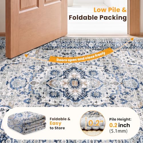 SameBed 5x7 Area Rug Living Room, Vintage Washable Carpet Light Blue - Image 7