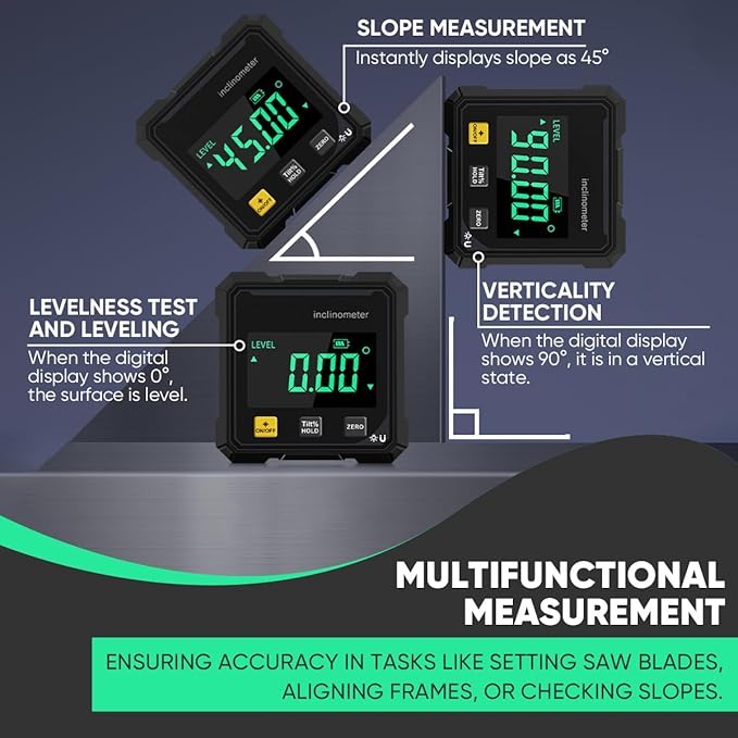 Saker Digital Angle Finder Protractor Tool,Precision Angle Measuring Tool, 360° Digital Protractor with Magnetic Back, High-Visibility LCD Screen for Woodworking, Metalworking & Masonry (3 packs)