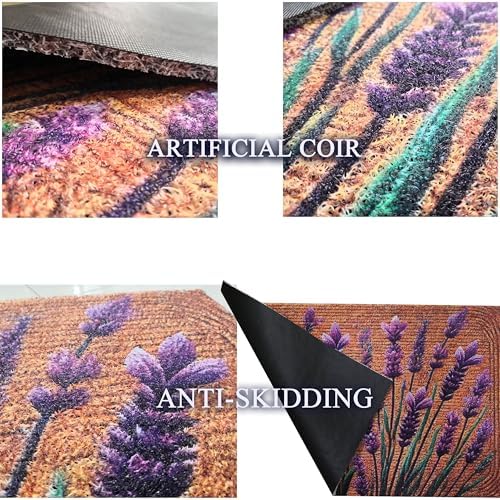 Floral Front Door Welcome Mat, Aesthetic Cute Flower Doormat, Non-Slip Outdoor Entryway Rug,19”x 31" (12.Lavender Leaf) - Image 4