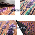 Floral Front Door Welcome Mat, Aesthetic Cute Flower Doormat, Non-Slip Outdoor Entryway Rug,19”x 31" (12.Lavender Leaf) - Image 4