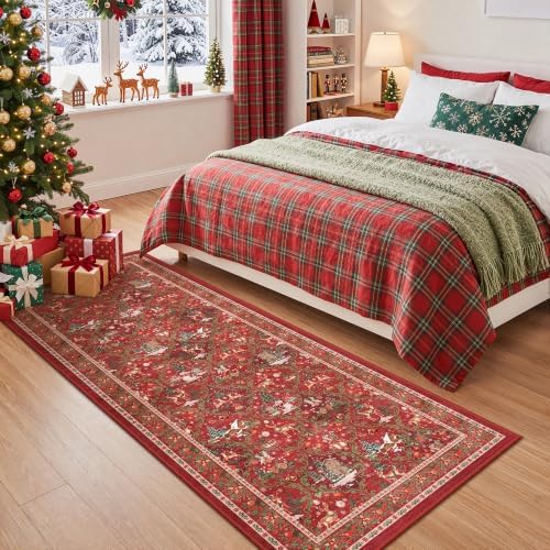 2x5 Christmas Runner Rug for Hallway,Washable Kitchen Rugs,Red - Image 5