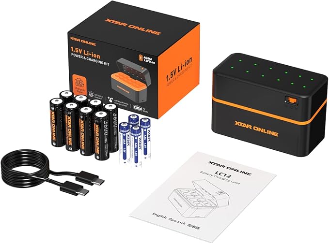 XTAR aa Rechargeable Batteries with Charger LC12 Lithium Double a Batteries 1.5V 3600mWh AA 1200mWh AAA Kit (Charger+8AA+4AAA)