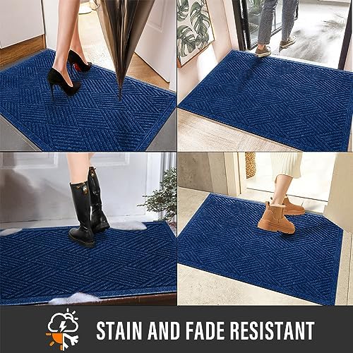 HIYARD Sturdy Front Door Mat, Absorbent Muddy Dirt Resist Welcome Door Mats Outdoor Indoor, Stain and Fade Resistant, Non-Slip Rubber Backing Low Profile Doormat for Entryway, 36×24, Blue - Image 5