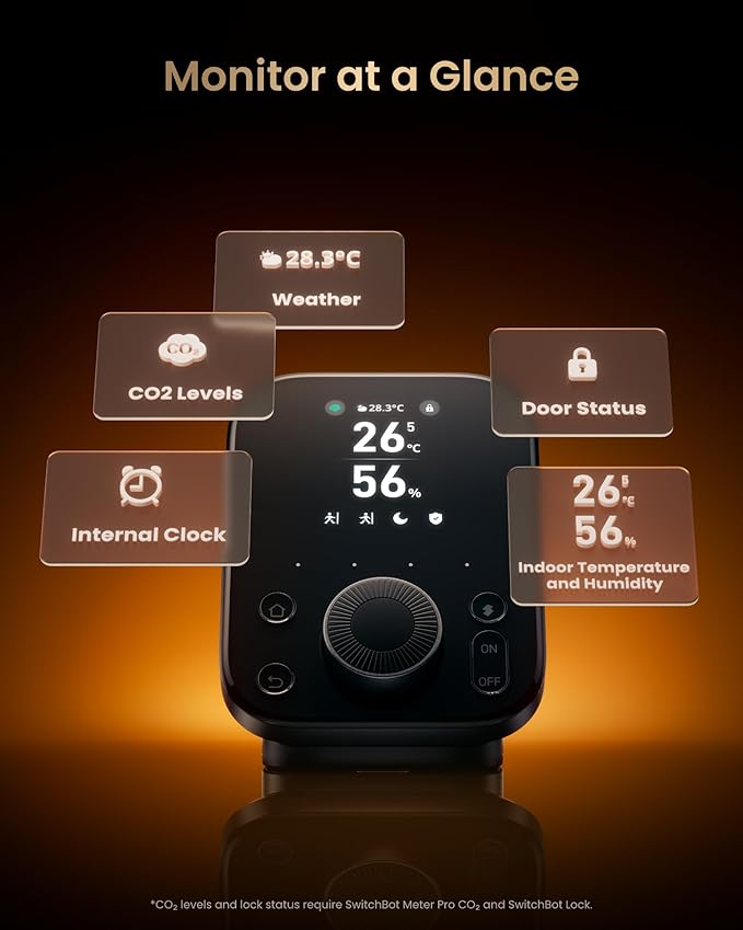SwitchBot Hub 3 (3rd Gen), Smart Home Hub with 2.4" IPS Screen & Knob Control, WiFi Thermometer Hygrometer, IR Remote (Matter/Bluetooth 200m), Alexa/Google/Apple Home Compatible