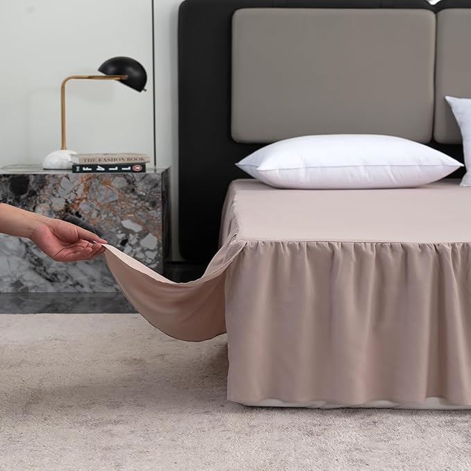 Khaki Bed Skirt King Size Ruffled Bed Skirt with Split Corners, King Bed Skirt 12 Inch Drop, King Size Bed Skirt Khaki for Ruffled Bed Skirt with Split Corners, Bed Skirts King Size