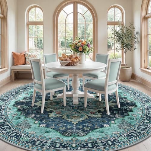RELEANY Washable Area Rug, Round 10ft, Teal - Image 3