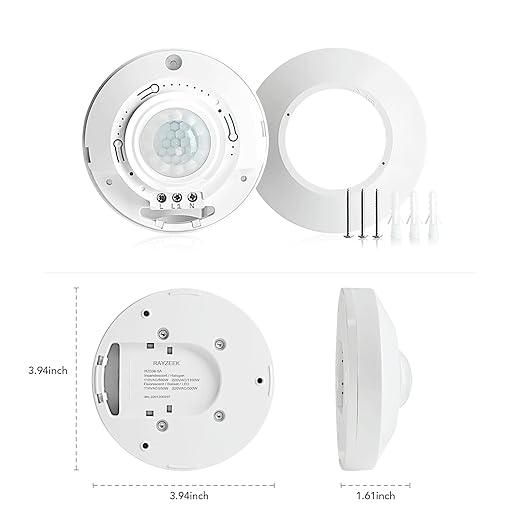 RAYZEEK Ceiling Mount Motion Sensor,360 Motion Sensor,110V-265V,1100W,Occupancy Sensor Switch for Ceiling, 8-12M High Sensitive Motion Sensor Light Switch,PC Fireproof(5A,Neutral Wire Required)