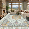 RELEANY Washable Area Rug, Large 10'x12', Beige/Carbon Grey/Orange by RELEANY