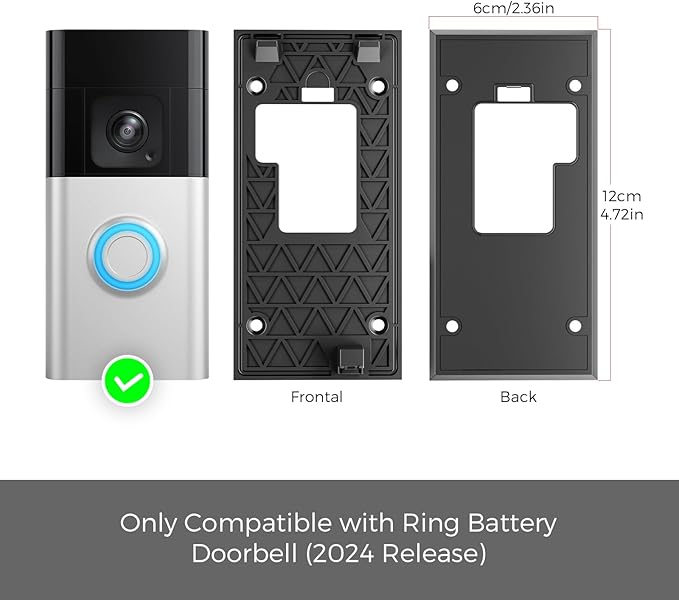 No-Drill Adhesive Mount for Ring Battery Doorbell 2024 | Damage-Free Strong 3-M Tape Holder | No Screws, Rental Friendly Wall Plate | Easy Install for Apartment (Ring doorbell 2024 Mount)