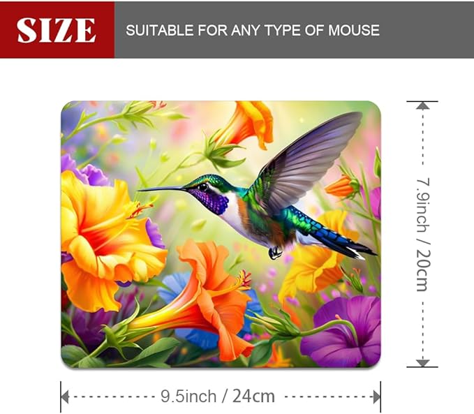 Hummingbird Flowers Square Mouse pad, Texture, Waterproof, Anti Slip Rubber Base, Computer Mouse pad, Laptop Mouse pad