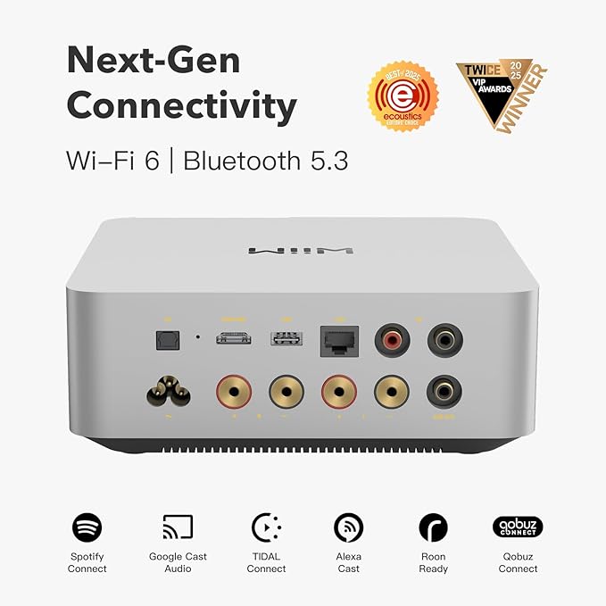 WiiM Amp Ultra with Voice Remote 2 | 100W Streaming Amplifier with Premium ESS ES9039Q2M DAC & Dual TI TPA3255 Amps | Built-in RoomFit EQ & Touchscreen | HDMI ARC, Optical, RCA Inputs | Silver