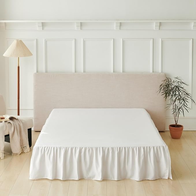 Bed Skirt King Size Ruffled Bed Skirt with Split Corners, King Bed Skirts 18 Inch Drop, King Size Bed Skirting with Platform, White, 18'' King