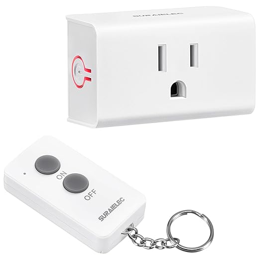 SURAIELEC Remote Control Outlet, Wireless Light Switch - Keychain Remote, 15 AMP, 100FT Range, No Interference, Remote Light Switch Kit for Lamp, Fan, Christmas Tree Light, Household Appliance