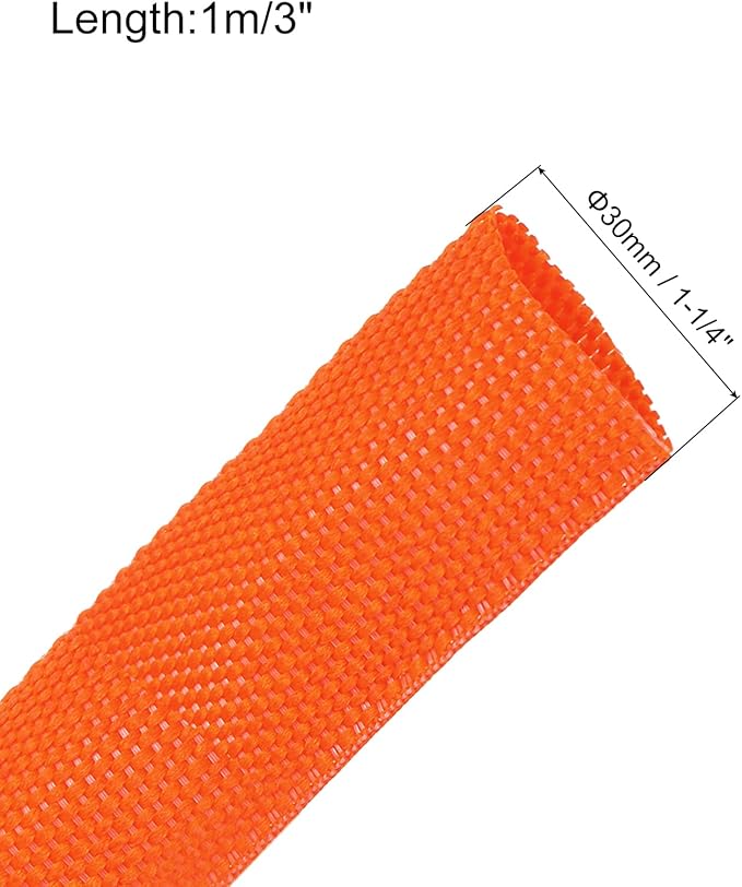 MECCANIXITY Braided Cable Sleeves Heat Shrinkable Fabric Sleeving, 1 1/4" 3ft Orange 2:1 Ratio Heat Shrinkable Cord Protector for Harness Cable, Network Cable Protection, Cable Management