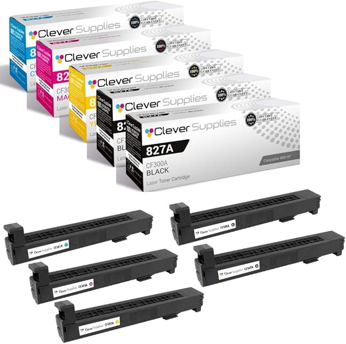 CS Replacement Toner Cartridge Compatible with HP 827A CF300A Black CF301A Cyan CF303A Magenta CF302A Yellow Color M880 M880z M880z+ M880z+ NFC 5 Color Set