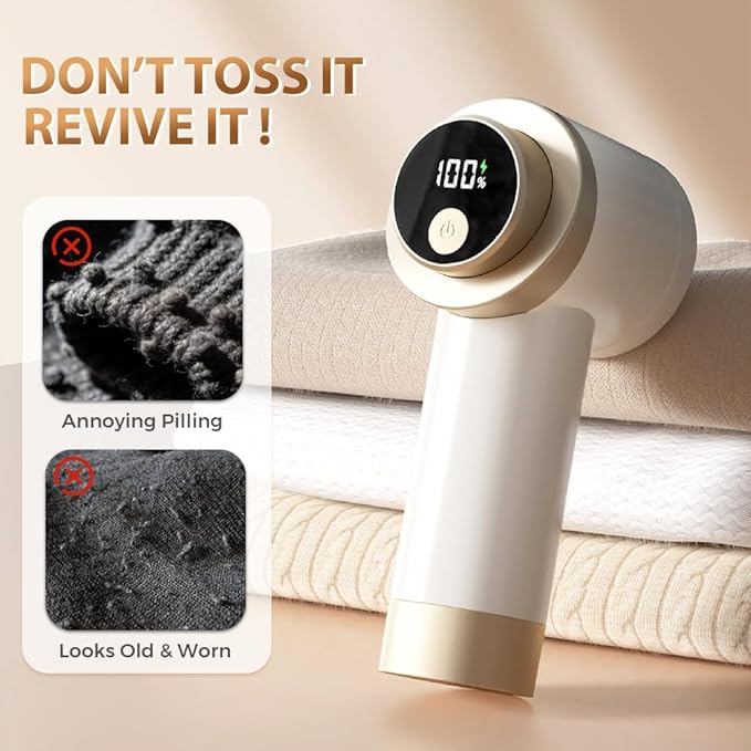 Rechargeable Fabric Shaver for Clothing with Smart LED Display, 2026 New 2 in 1 Suction and Shave Technology Clothes Shaver, Lint Shavers with 3 Speeds for Clothes, Couch, Furniture (C)