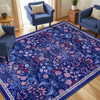 PLHXFR Area Rug Living Room: 4x6 Floral Washable Boho Soft Carpet Blue - Image 2