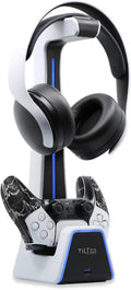 Tilted Nation Gaming Headset and Controller Stand | Premium PS5 Accessories (Clean Space with Charging Station) Headphone and Controller Holder for Desk, PlayStation 5, Xbox Game,