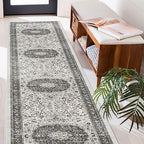 Hallway Washable Runner Rug - 2'6x14 Kitchen Rugs Entryway Rug Runner Vintage Soft Floor Mat Non Slip Indoor Farmhouse Carpet for Bathroom Living Room Bedroom (2'6''x14', Grey) - Image 3