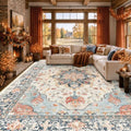 RELEANY Washable Area Rug, Large 9'x12', Beige/Blue/Orange by RELEANY