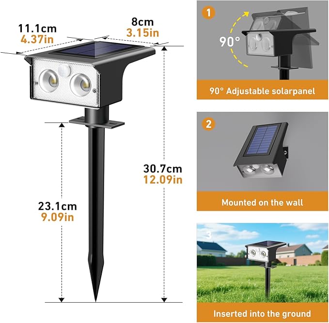 btfarm Solar Spot Lights Outdoor Waterproof, 4 Pack/3 Modes Motion Sensor Lights, Solar Powered Spotlights 2-in-1 Auto On/Off for Outside Pathway Yard Garden Landscape Lighting, Cool White