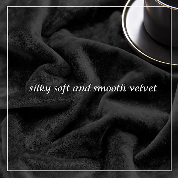 SMILETIME Black Crushed Velvet Curtains 52x108 inch Luxurious Thermal Insulated Soundproof Drapes for Living Room Bedroom Office Soft and Durable Light-Filtering Window Treatments, 2 Panels