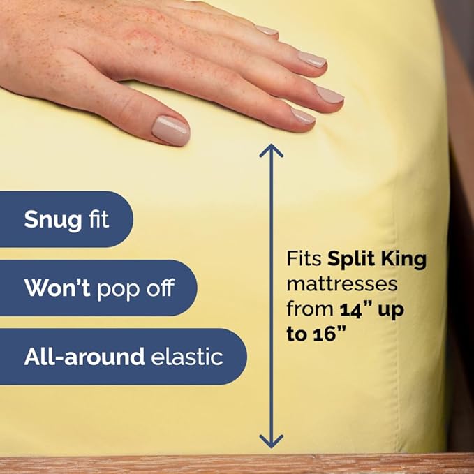 Split Head King Sheet Set – 4 Piece Flex Split Top King Sheets for Adjustable Beds - Fits 14” to 16" Mattress w/ Deep Pockets - Soft, Breathable & Cooling - Luxury Bedding and Wrinkle Free - Yellow
