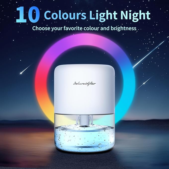 NeedDuck Dehumidifier for Home Small Quiet Dehumidifiers for 44OZ Water Tank Auto Defrost and Shutoff 10 Colors Light 4 Timer Options 3 Modes Portable Dehumidifiers for Bedroom Bathroom Closet RV