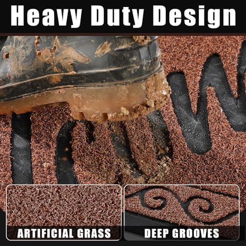 Yimobra Welcome Mat, Heavy Duty Sturdy Door Mats for Home Entrance Outdoor Indoor, Front Doormat for Outside Patio Floor Entry Porch Garage Office, Waterproof, Low Profile, 47 x 24, Maroon - Image 2