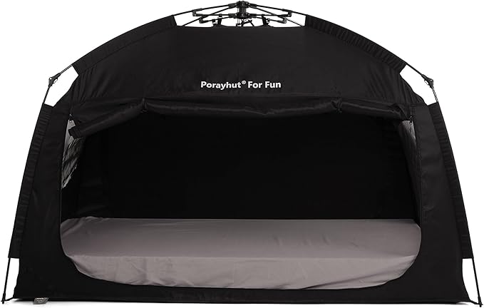 Indoor Instant Privacy Bed Tent for Sleeping,Quick Set-up Bed Canopies,Portable Bed Drapes with Large Space and 3 Doors (Black, Twin)