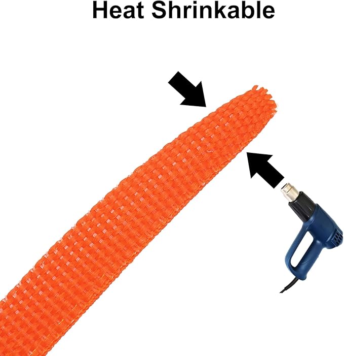MECCANIXITY Braided Cable Sleeves Heat Shrinkable Fabric Sleeving, 1/4" 33ft Orange 2:1 Ratio Heat Shrinkable Cord Protector for Harness Cable, Network Cable Protection, Cable Management