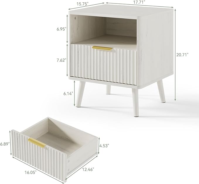 LYNSOM Fluted Dresser and Nightstand Sets 3 Piece, 7-Drawers Dresser and 1-Drawer Nightstands Set of 2, Wood Bedroom Furniture Set for Home, Bedroom, Hallway, White