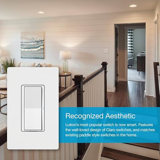 Lutron Claro Smart Light Switch for Caseta Lighting, for LED Lights, Fans, 5 Amp, Single-Pole/3-Way, Neutral Required, DVRF-5NS-BR, Brown