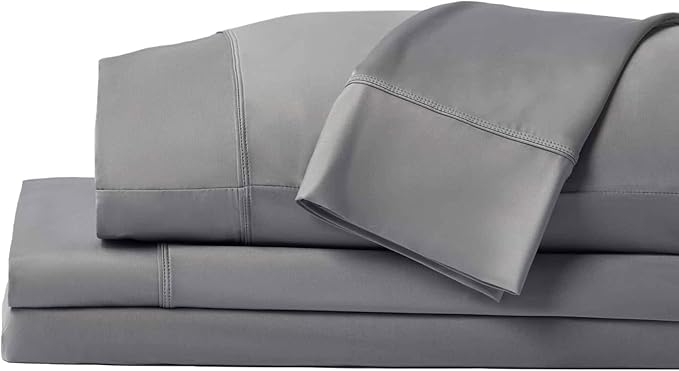 SHEEX - Original Performance Sheets Set (Split King) Graphite - Cooling Sheets - Moisture Wicking - 1 Flat Cooling Sheet, 1 Fitted Cooling Sheet, 2 King Pillow Covers - Wrinkle Free - Sleep Aid