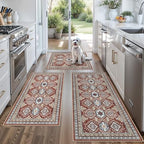 Washable Non-Slip Kitchen Rugs Set of 3 – Boho Soft Mats and Runner for Bathroom, Entryway, Hallway Room – Stain-Resistant Low-Pile Indoor Carpet (Red, 2x3+2x4+2x5) by BYYVOORugsforYourHome