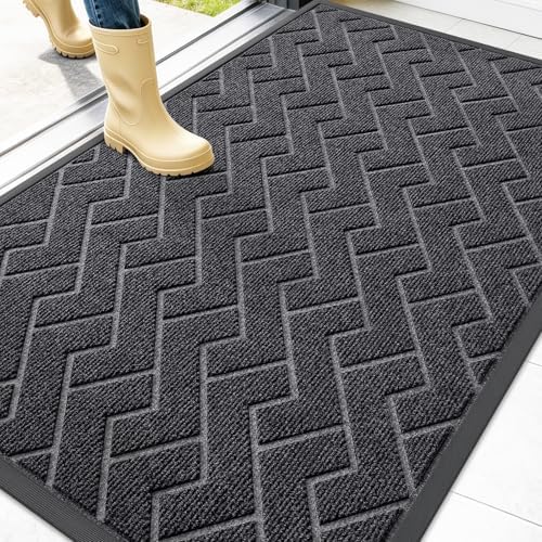 OLANLY Front Door Mat Outside 47x32, All-Season Absorbent Rubber Doormat by OLANLY