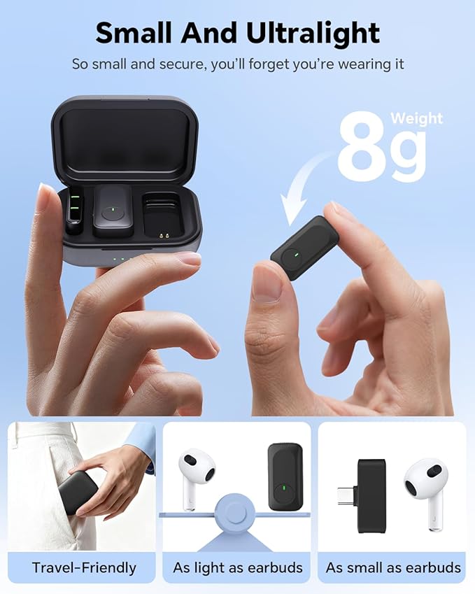 Jubolion Wireless Lavalier Microphone for iPhone/Android Phone/Laptop/PC, Mini Lapel Mic with 50H Battery Life Charging Case, 100FT Range and Noise Reduction, for Video Recording, Streaming, TikTok