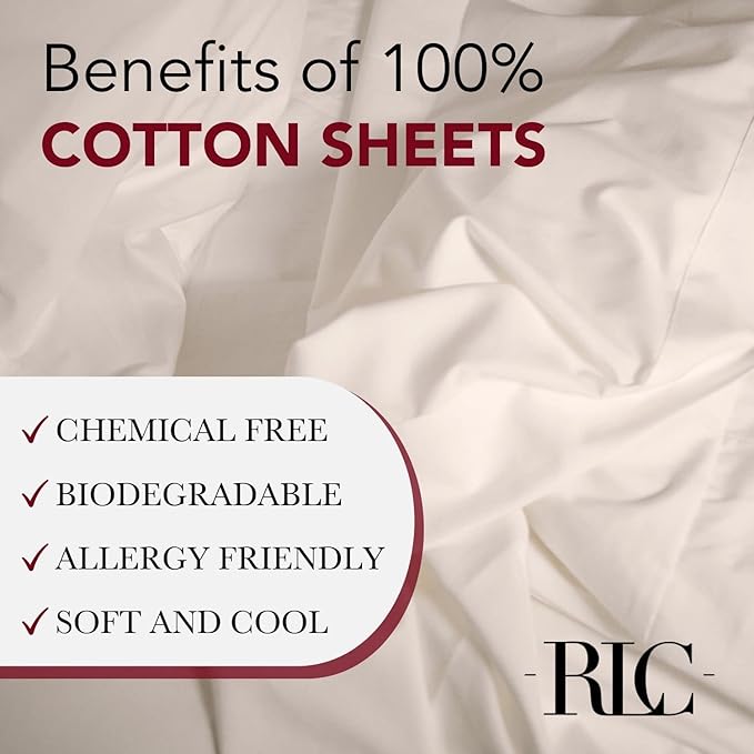 Red Land Cotton Luxury Sheet Set | 100% American Grown Cotton Basics | Premium Hotel Ultra-Soft Lightweight 4 Piece USA Made Deep Fitted, Flat Sheet, & Pillowcases Percale Weave (Cal King/Natural)