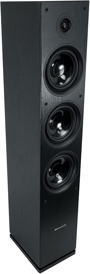 Rockville RockTower 68B Passive Tower Speaker, 8 Ohm, Black, High-Fidelity Sound, Detachable Grille, 3-Way, 6.5", 500W, MDF, Perfect for Home Audio