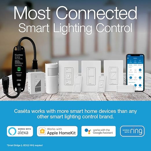 Lutron Caseta Original Smart Light Switch (Lutron Smart Hub Required), for Home, LED Lights, and Fans, 6 Amp, Single-Pole/3-Way, Neutral Required, PD-6ANS-IV, Ivory