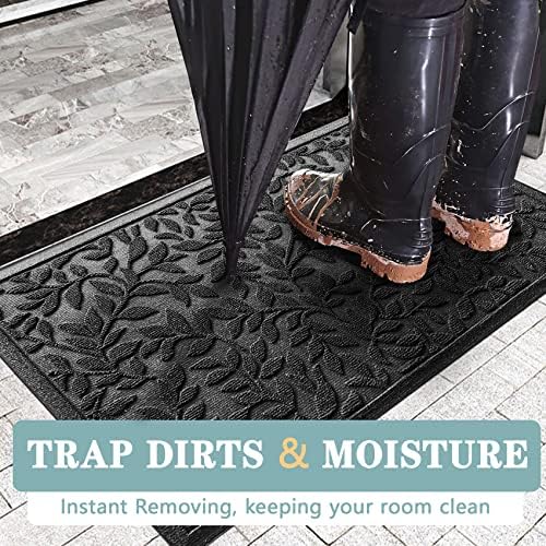 Bulijojo Sturdy Front Entrance Doormats,Durable Heavy Duty Welcome Mat,Thick Absorbent Natural Rubber Non Slip Mat,Easy Clean Entryway Mat Leaves Black, 47" x 32" - Image 4