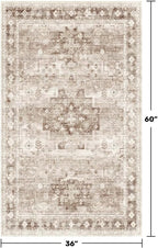 Washable Neutral Farmhouse Large Entryway Rug, 3x5 Area Rugs for Kitchen, Bedroom, Laundry Room, Nursery Room, Boho Vintage Floral Non-Slip Throw Rug Low Pile Stain Resistant (3x5 Beige/Latte) - Image 2