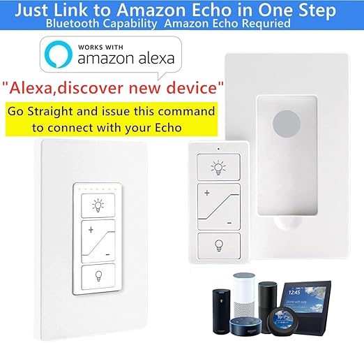 Nexete Smart Wall Dimmer Switch,Single Pole Dimmer with a Wireless Remote,No Wiring DIY Wireless 3-Way Dimmer,Dimming Remote & Voice Control,Bluetooth Work with Amazon Alexa Only