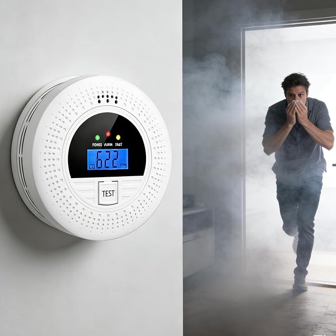 Smoke Alarm and CO Detector with LCD, Smoke Carbon Monoxide Detector with Loud 85dB, Battery Operated, Easy Setup